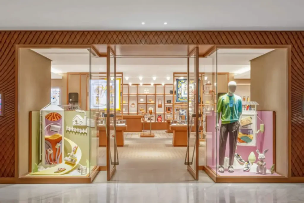  Legend Interiors' work in Beijing Peninsula Hotel luxury retail store shows a thoughtfully planned layout with warm, rustic colours and bright lights