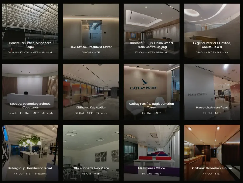 A screenshot of Legend Interiors' workplace project portfolio