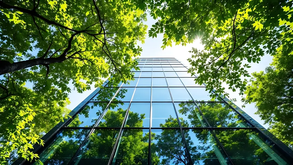an image of a building surrounded by trees
